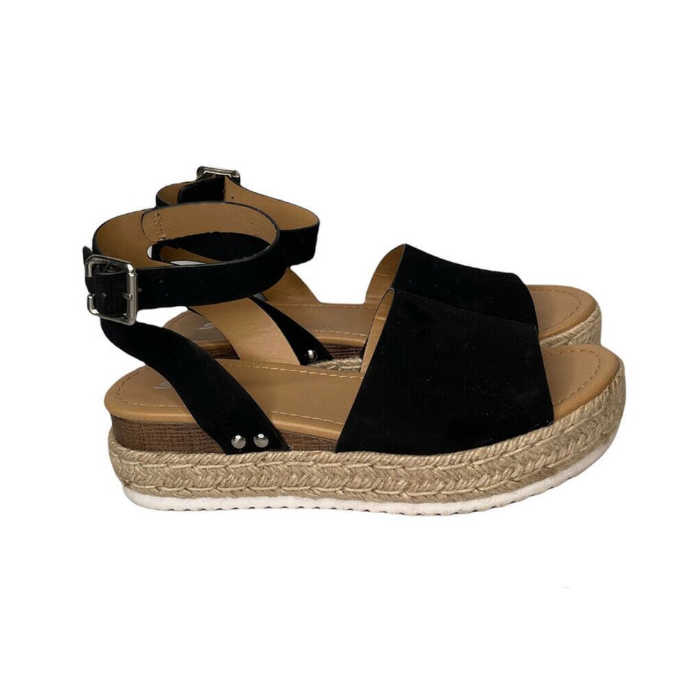 Womens Soda Topic Espadrille Ankle Strap Comfort Sandals Black Nubuck Size 9